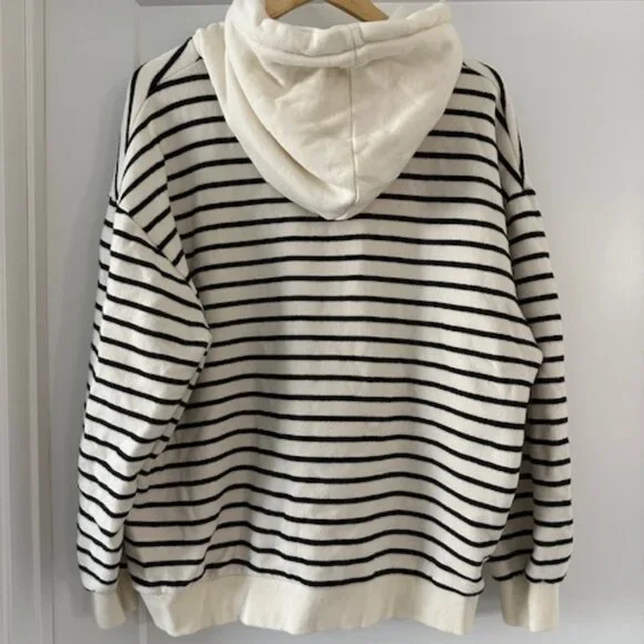 Unisex Striped Hoodie Black/Cream - Picture 2 of 2